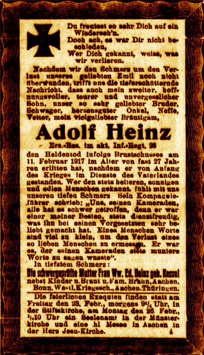 Anzeige im General-Anzeiger vom 22. Februar 1917