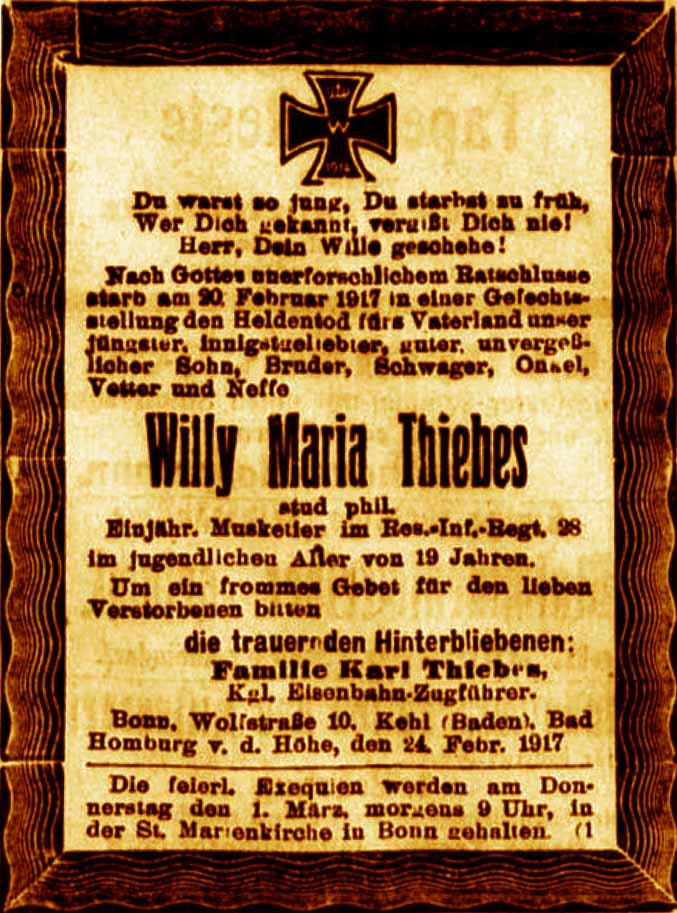 Anzeige im General-Anzeiger vom 26. Februar 1917