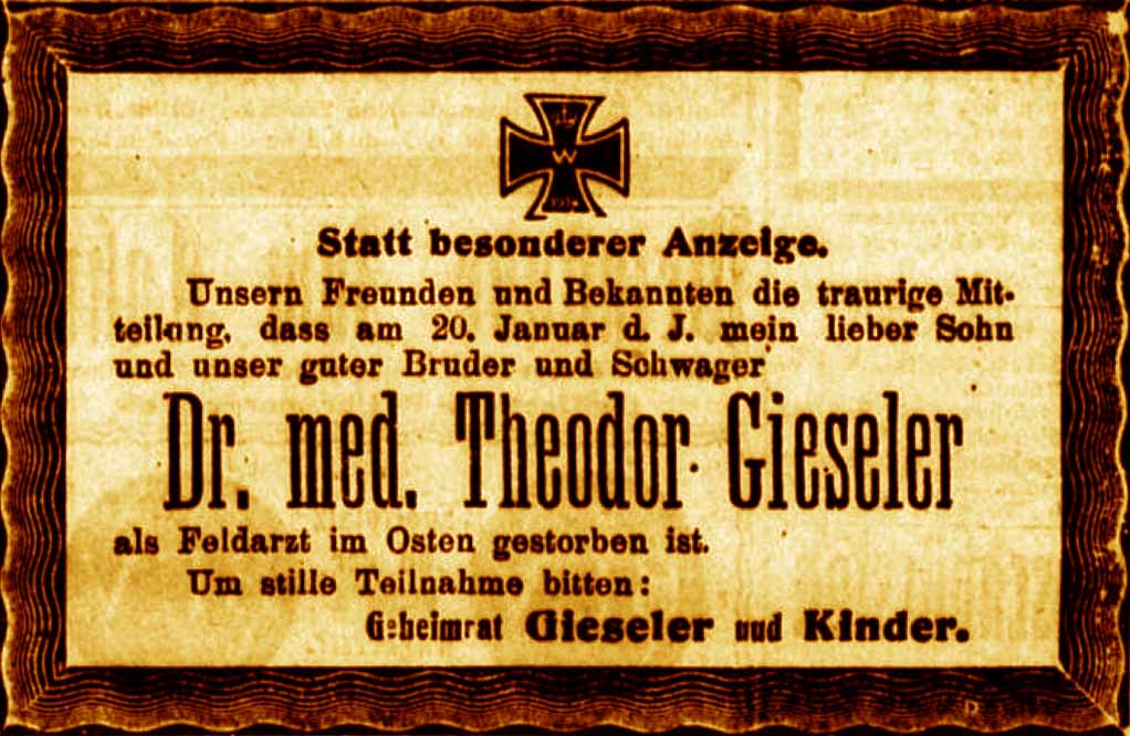 Anzeige im General-Anzeiger vom 21. Januar 1917