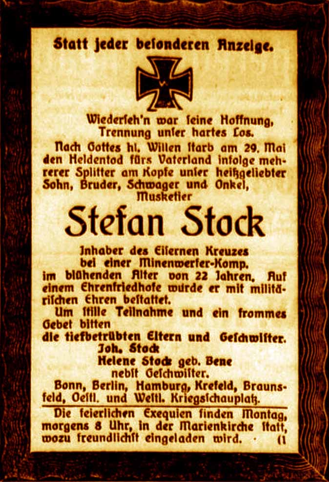 Anzeige im General-Anzeiger vom 2. Juli 1917
