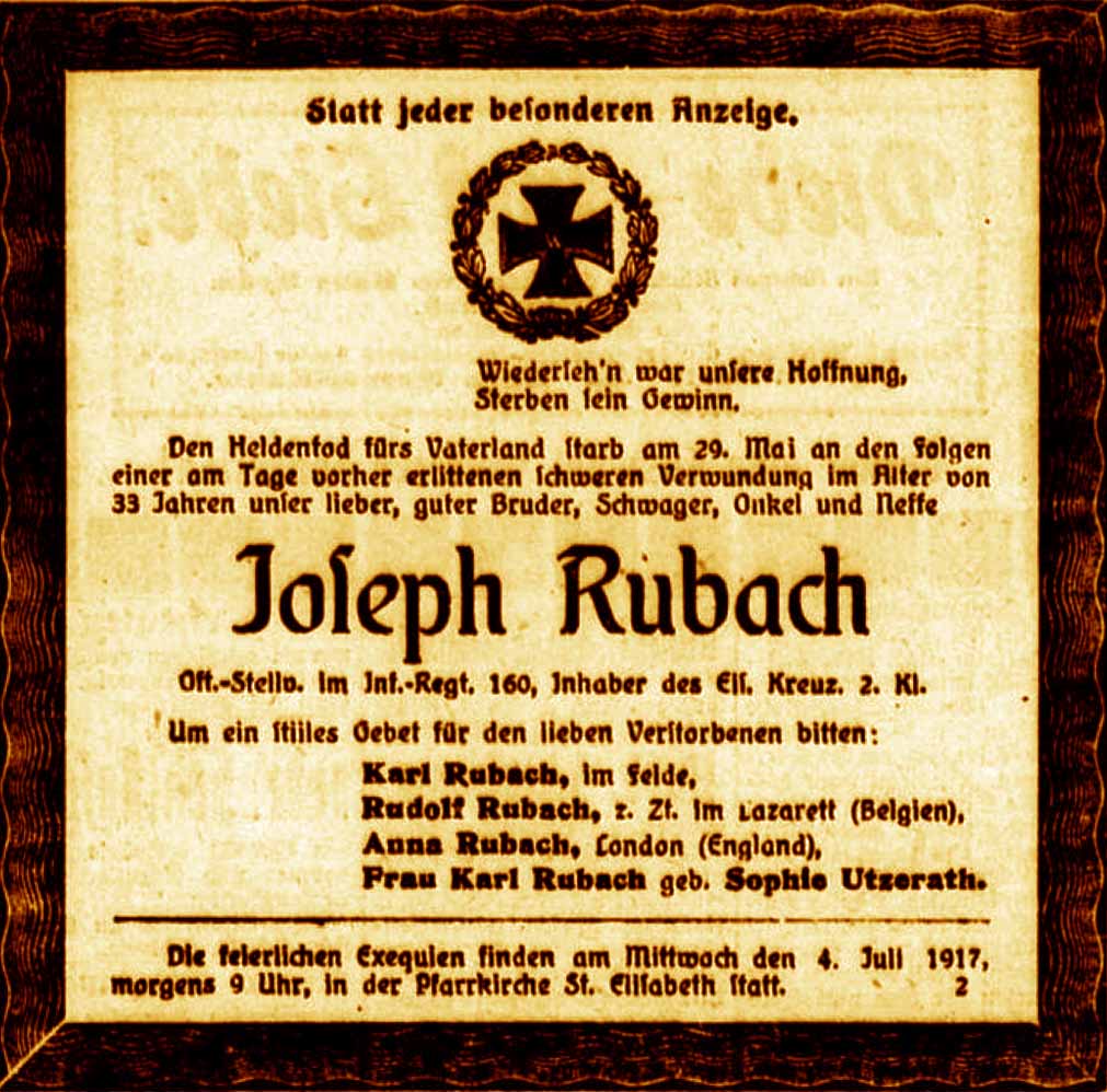 Anzeige im General-Anzeiger vom 3. Juli 1917