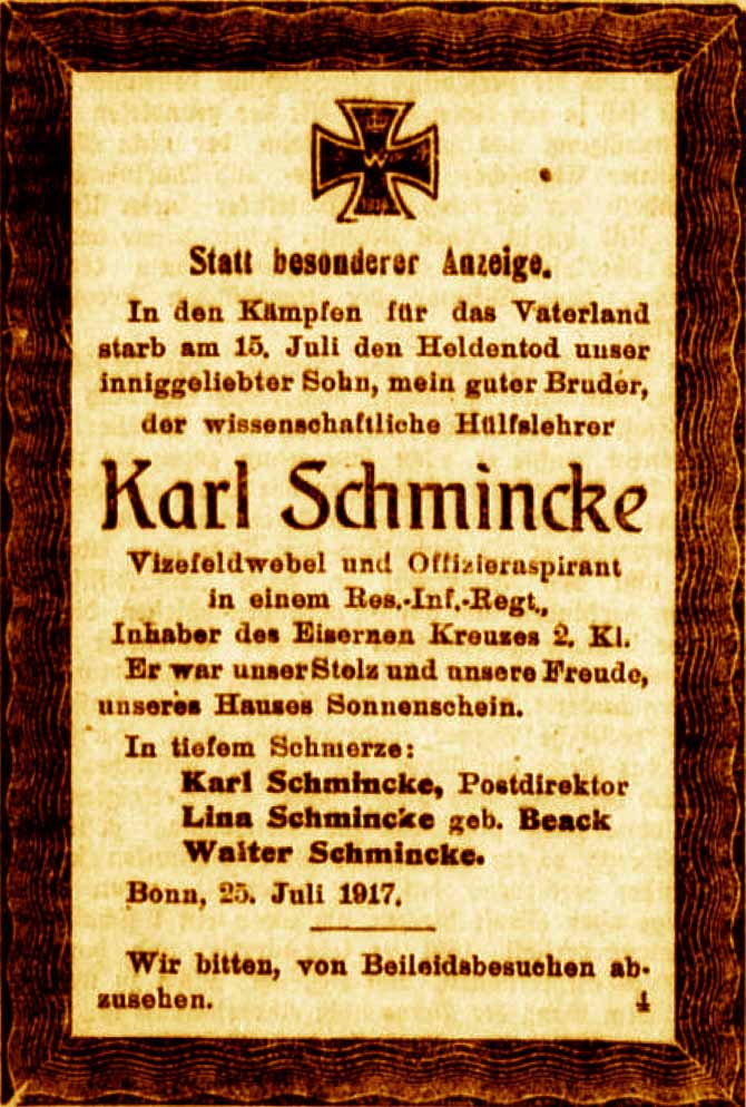 Anzeige im General-Anzeiger vom 26. Juli 1917