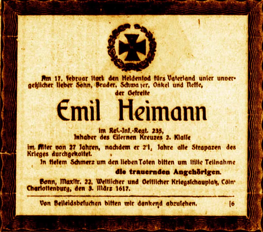 Anzeige im General-Anzeiger vom 3. März 1917