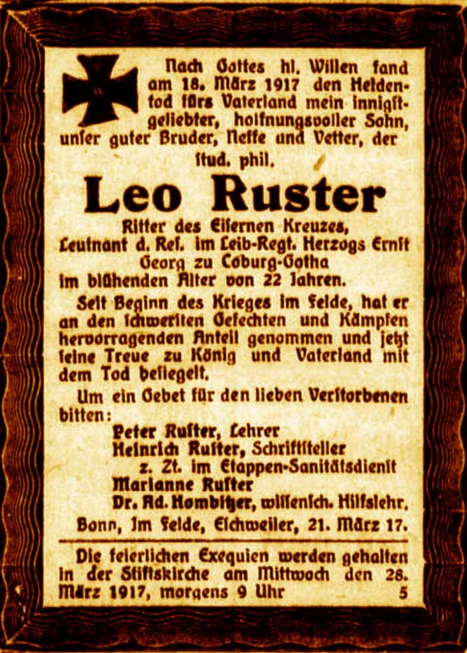 Anzeige im General-Anzeiger vom 23. März 1917