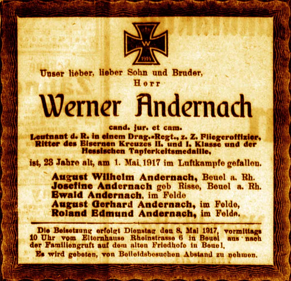 Anzeige im General-Anzeiger vom 6. Mai 1917