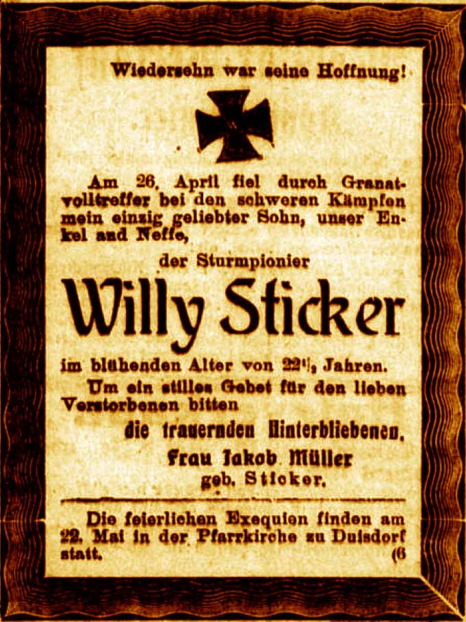 Anzeige im General-Anzeiger vom 12. Mai 1917