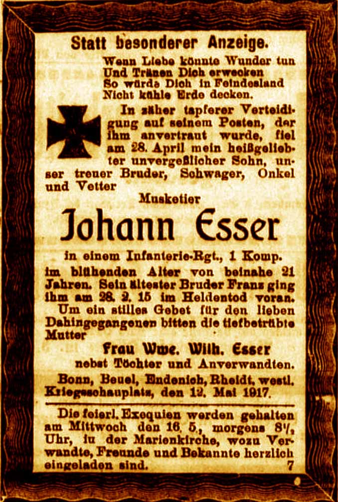 Anzeige im General-Anzeiger vom 13. Mai 1917
