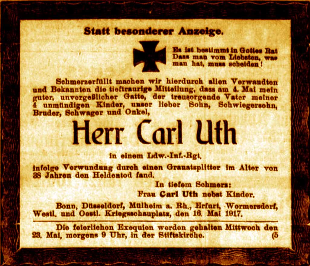 Anzeige im General-Anzeiger vom 18. Mai 1917