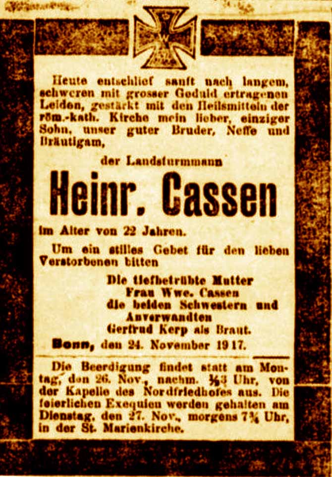 Anzeige in der Deutschen Reichs-Zeitung vom 25. November 1917