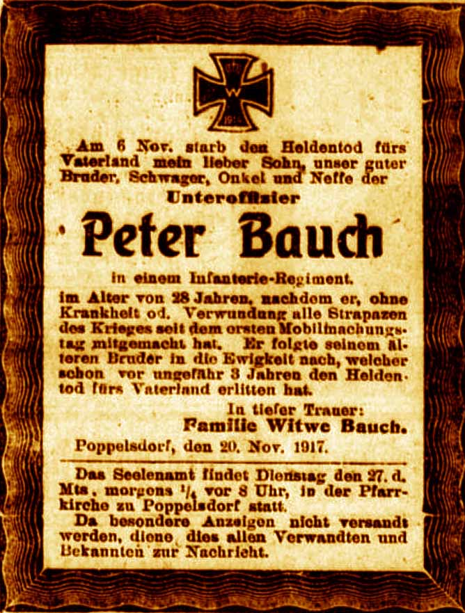 Anzeige im General-Anzeiger vom 25. November 1917