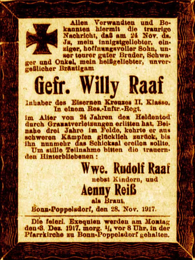 Anzeige im General-Anzeiger vom 29. November 1917