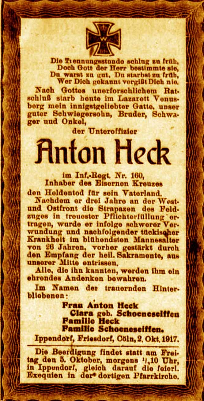 Anzeige im General-Anzeiger vom 4. Oktober 1917