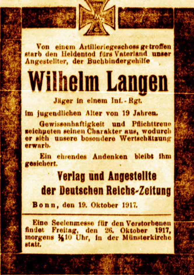 Anzeige in der Deutschen Reichs-Zeitung vom 20. Oktober 1917