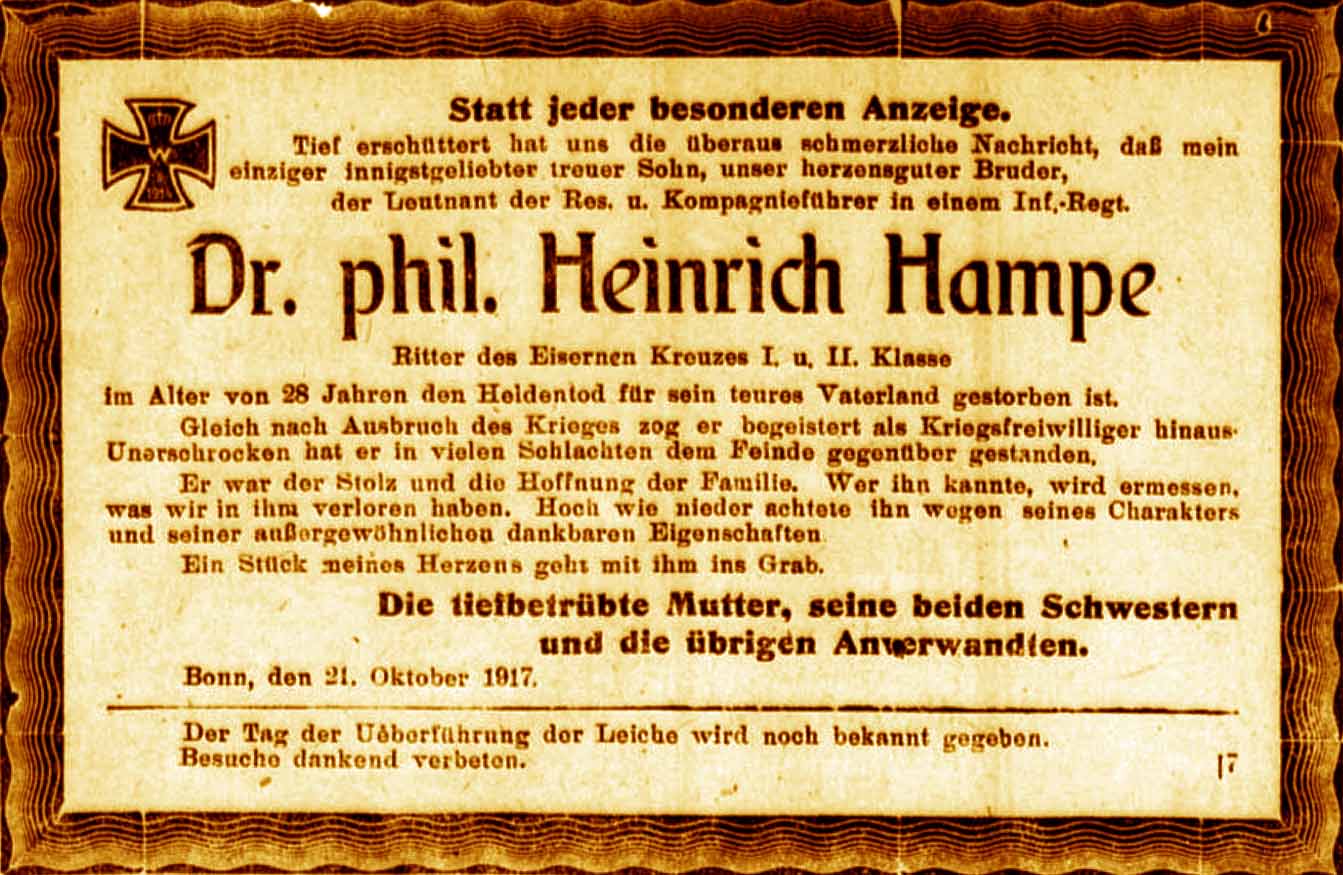 Anzeige im General-Anzeiger vom 21. Oktober 1917