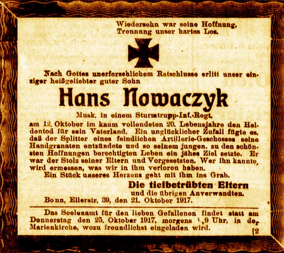 Anzeige im General-Anzeiger vom 23. Oktober 1917