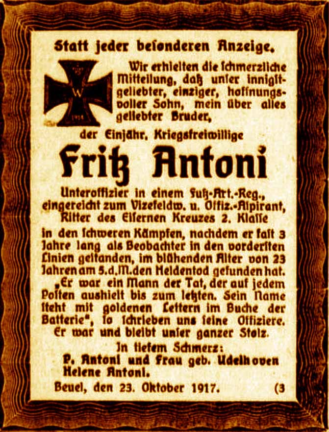 Anzeige im General-Anzeiger vom 23. Oktober 1917