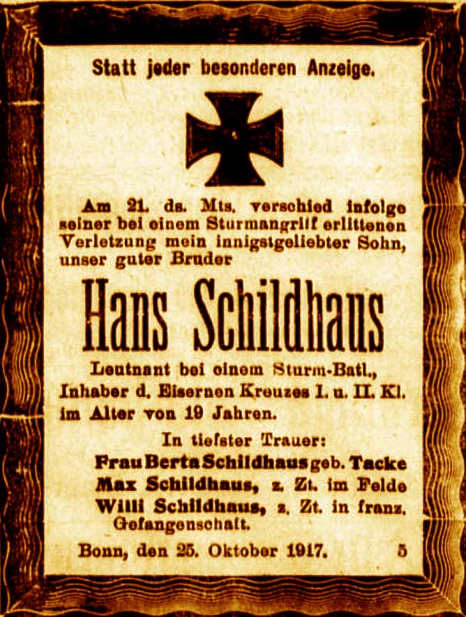 Anzeige im General-Anzeiger vom 26. Oktober 1917