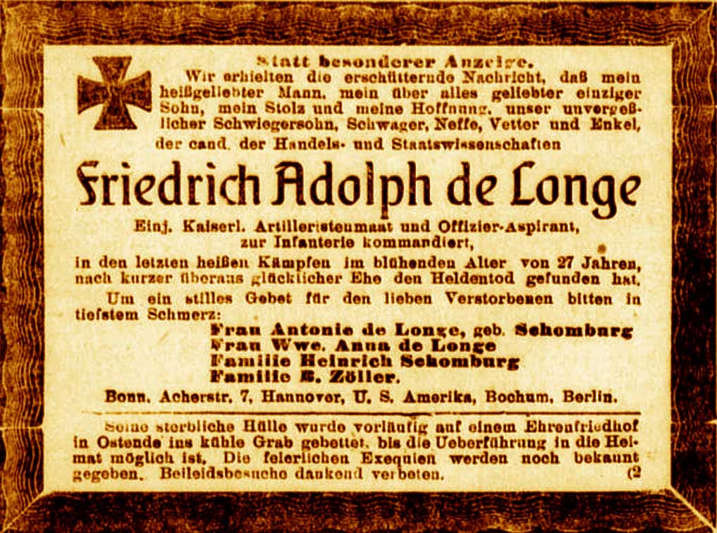 Anzeige im General-Anzeiger vom 4. September 1917