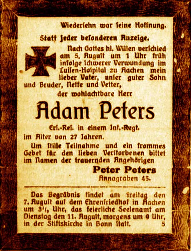 Anzeige im General-Anzeiger vom 7. September 1917