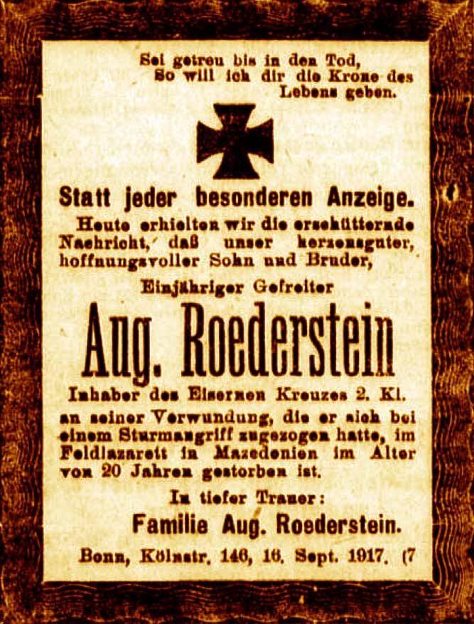 Anzeige im General-Anzeiger vom 16. September 1917