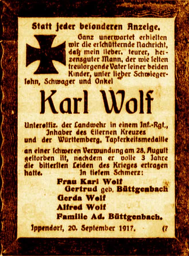 Anzeige im General-Anzeiger vom 23. September 1917