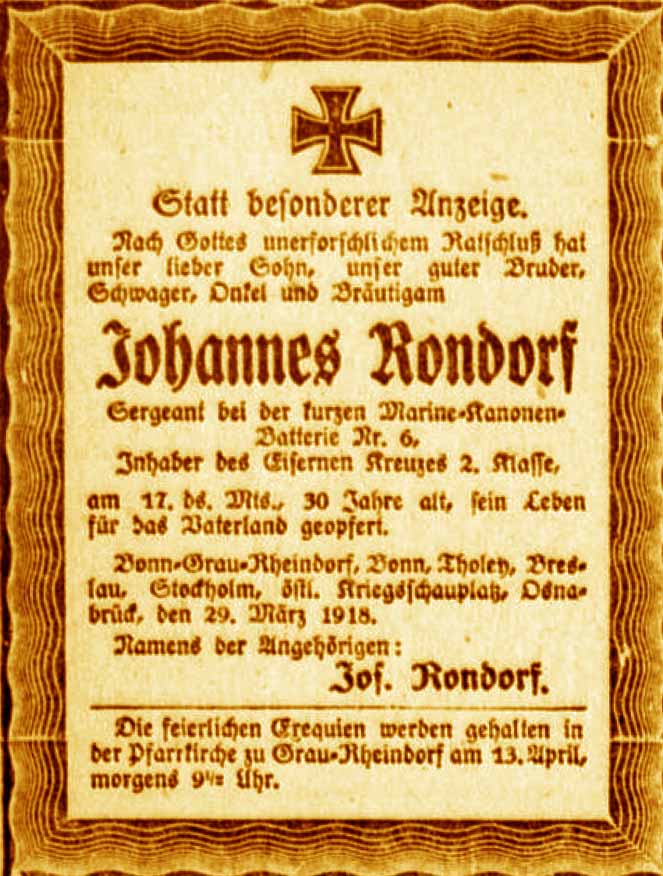 Anzeige im General-Anzeiger vom 31. März 1918