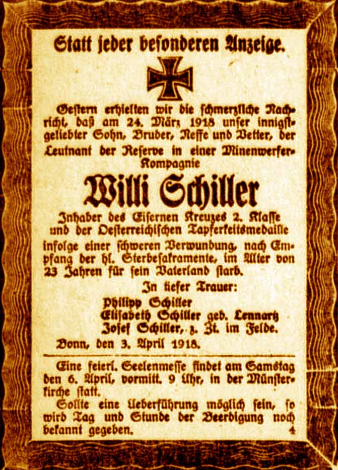 Anzeige im General-Anzeiger vom 4. April 1918