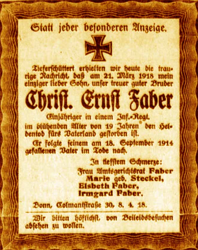 Anzeige im General-Anzeiger vom 9. April 1918