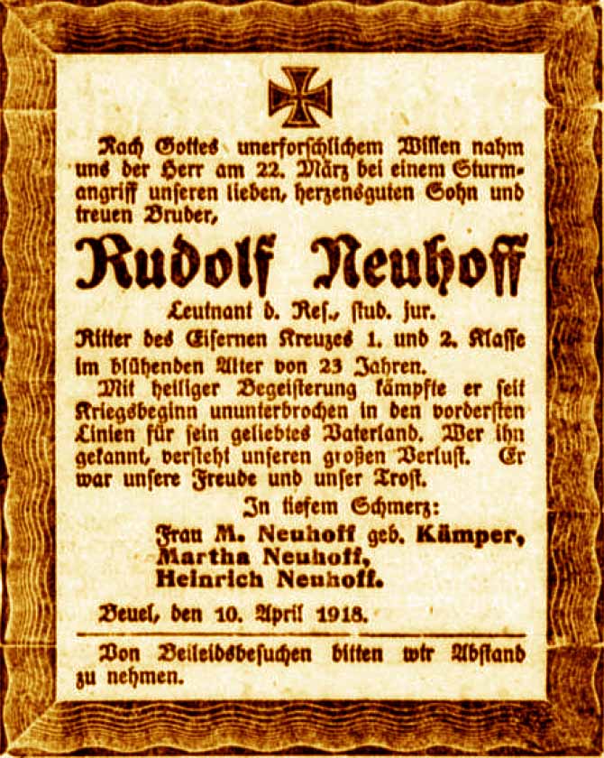 Anzeige im General-Anzeiger vom 10. April 1918