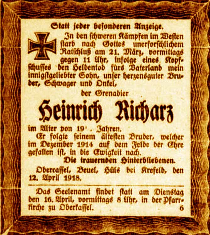 Anzeige im General-Anzeiger vom 13. April 1918