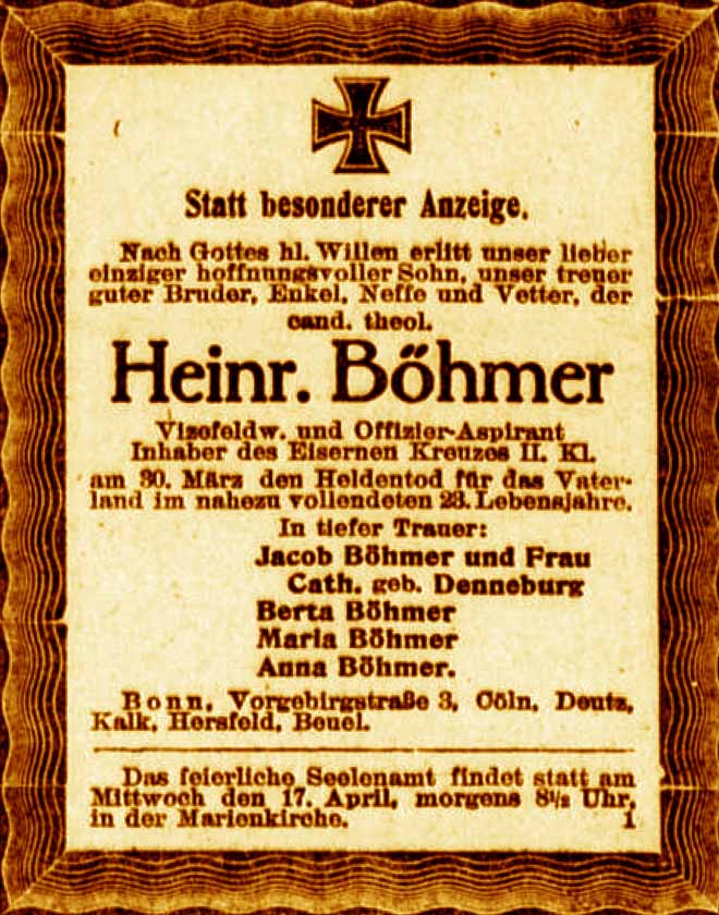 Anzeige im General-Anzeiger vom 15. April 1918
