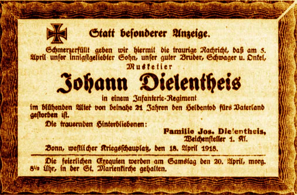 Anzeige im General-Anzeiger vom 18. April 1918