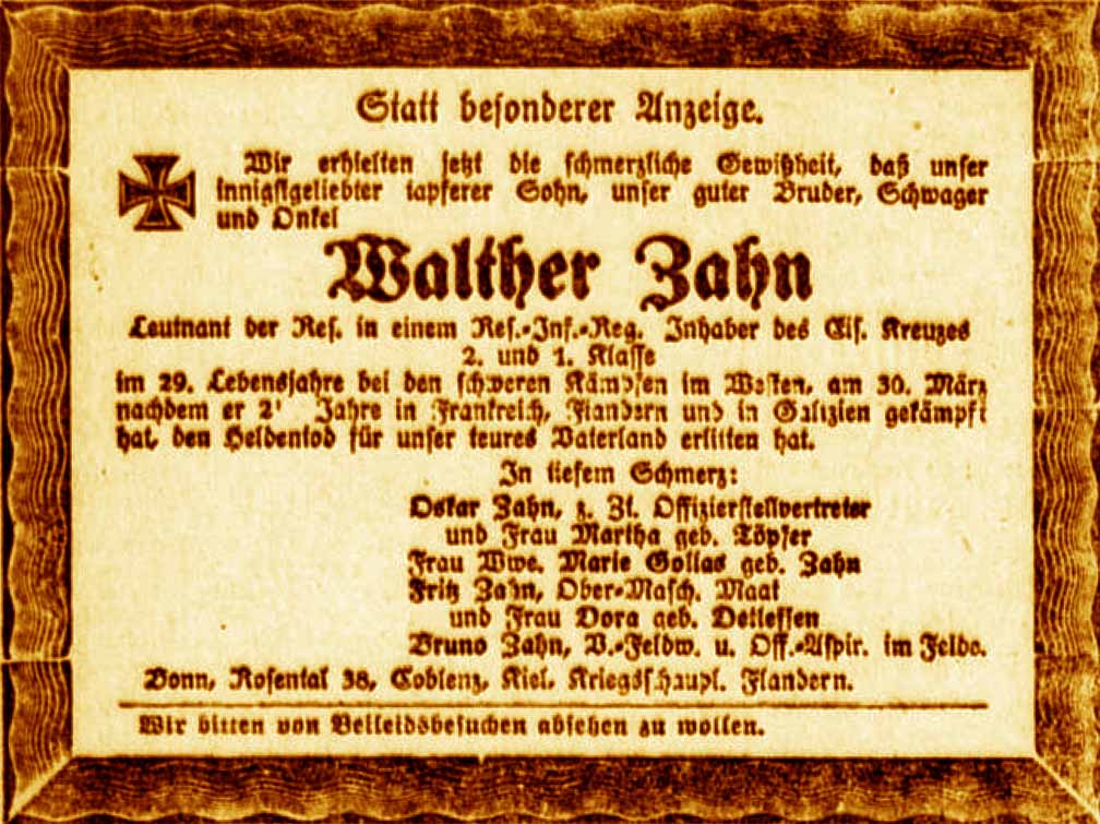 Anzeige im General-Anzeiger vom 19. April 1918