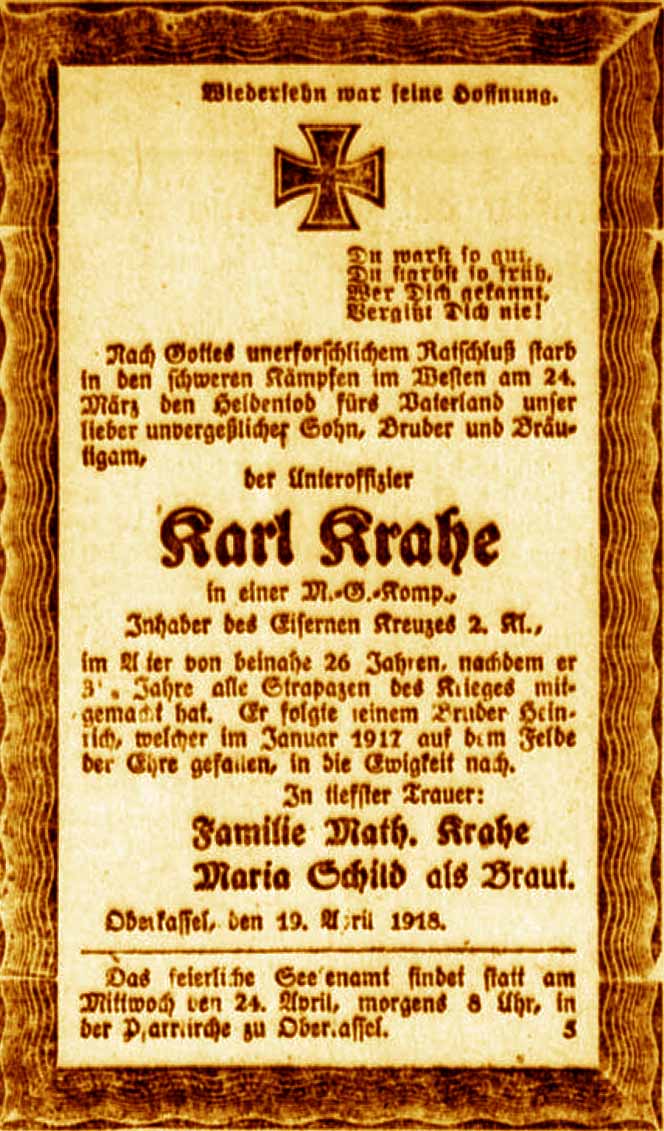 Anzeige im General-Anzeiger vom 19. April 1918