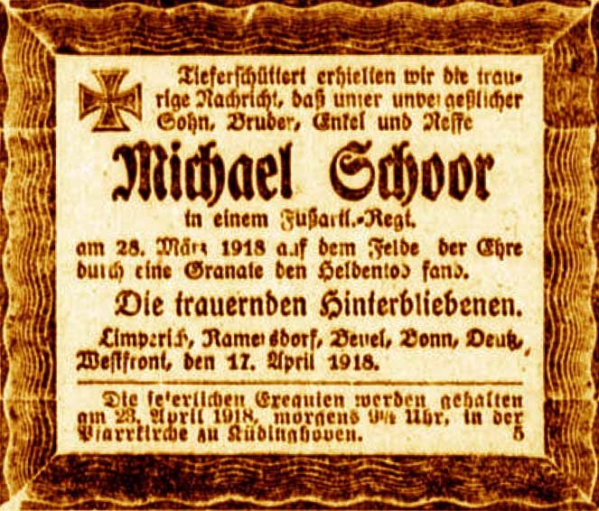 Anzeige im General-Anzeiger vom 19. April 1918