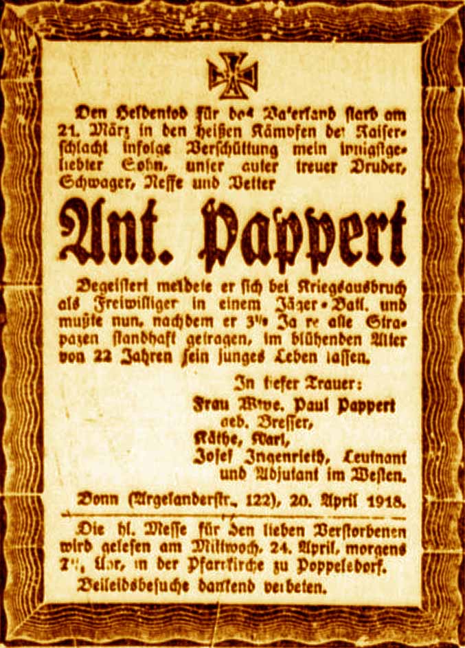 Anzeige im General-Anzeiger vom 21. April 1918