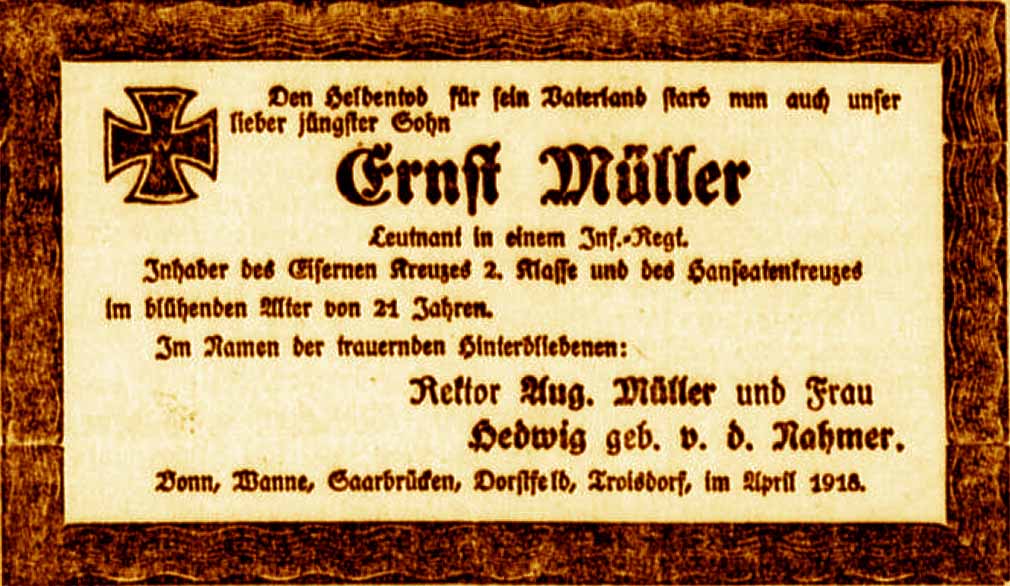 Anzeige im General-Anzeiger vom 22. April 1918