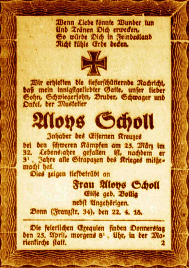 Anzeige im General-Anzeiger vom 23. April 1918