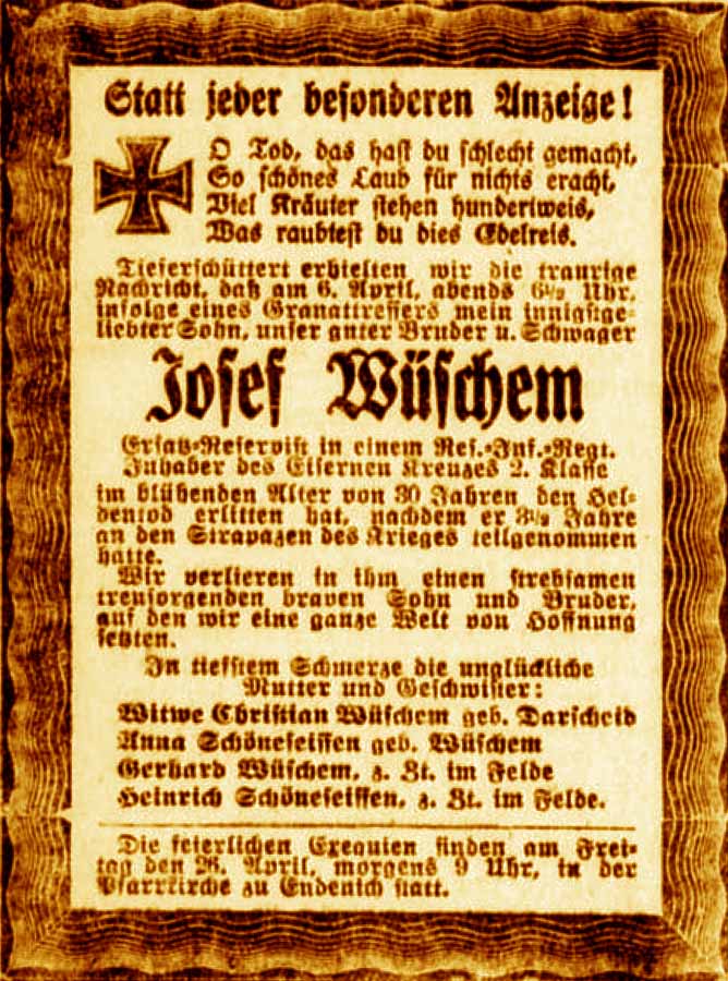 Anzeige im General-Anzeiger vom 24. April 1918