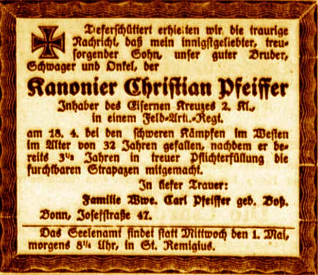 Anzeige im General-Anzeiger vom 26. April 1918