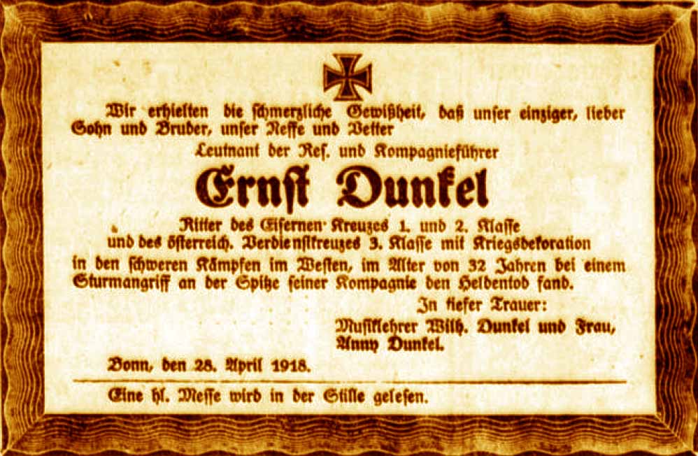 Anzeige im General-Anzeiger vom 29. April 1918