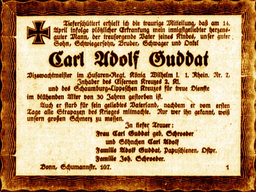 Anzeige im General-Anzeiger vom 29. April 1918