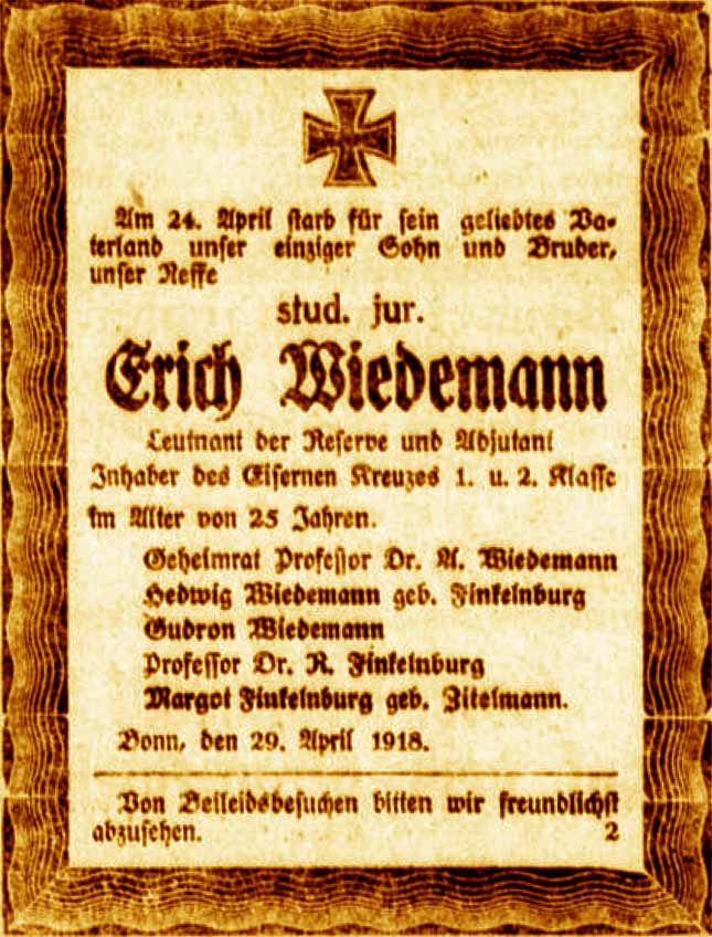 Anzeige im General-Anzeiger vom 30. April 1918