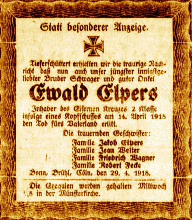 Anzeige im General-Anzeiger vom 30. April 1918