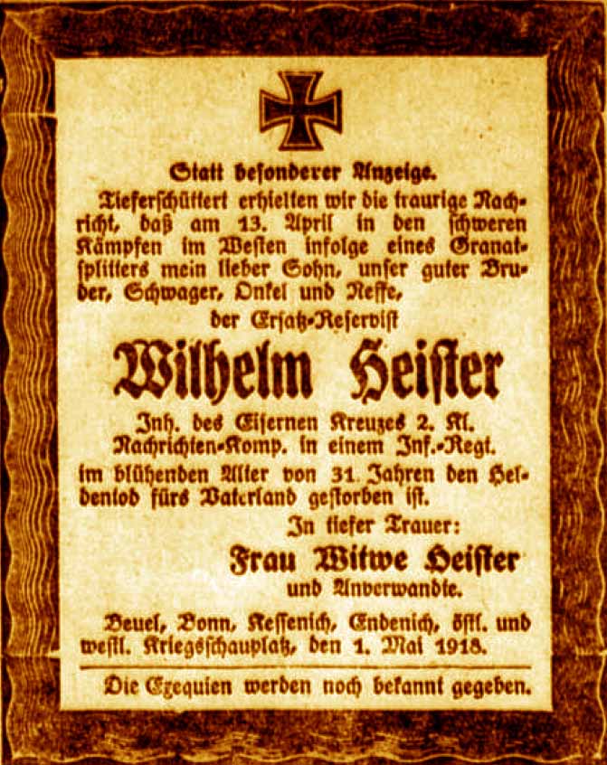 Anzeige im General-Anzeiger vom 1. Mai 1918