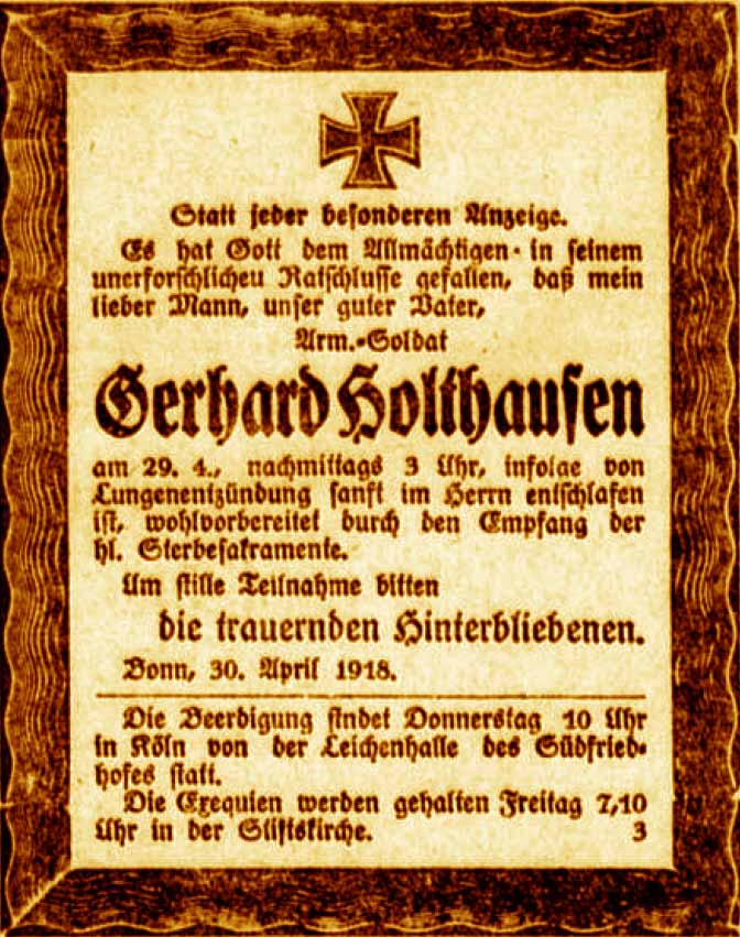 Anzeige im General-Anzeiger vom 1. Mai 1918