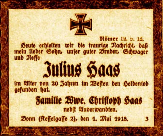 Anzeige im General-Anzeiger vom 1. Mai 1918