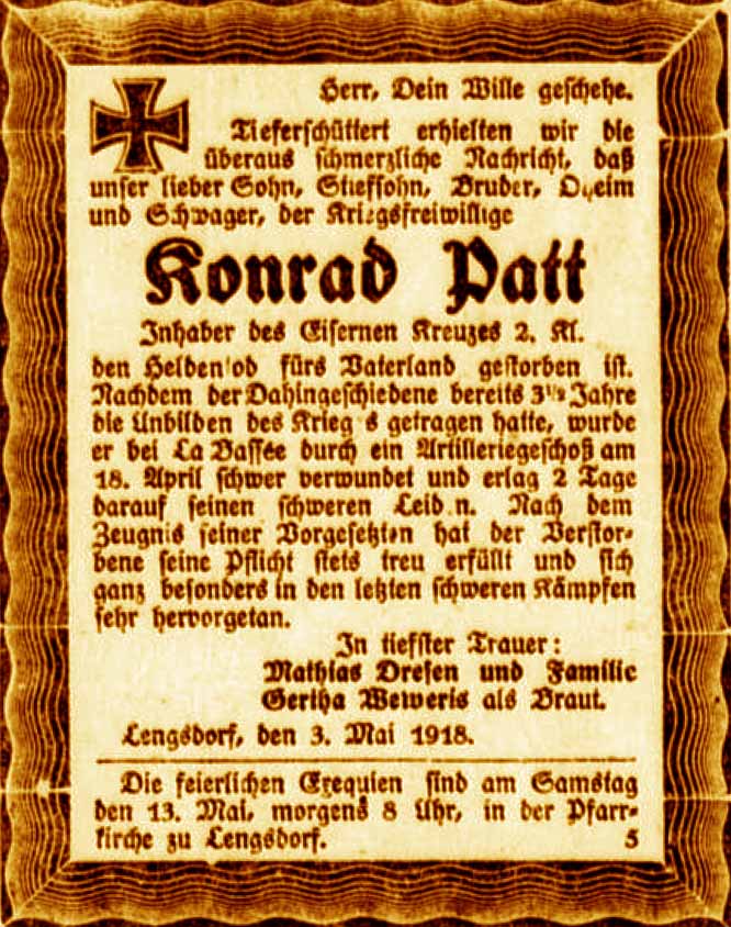 Anzeige im General-Anzeiger vom 3. Mai 1918