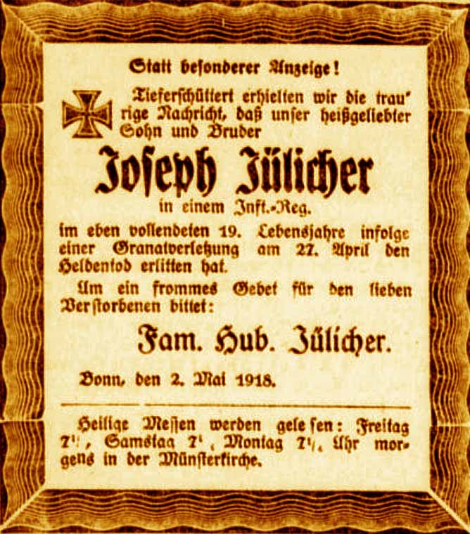 Anzeige im General-Anzeiger vom 3. Mai 1918