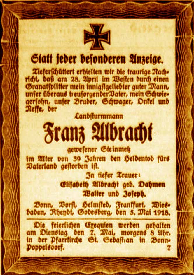 Anzeige im General-Anzeiger vom 5. Mai 1918